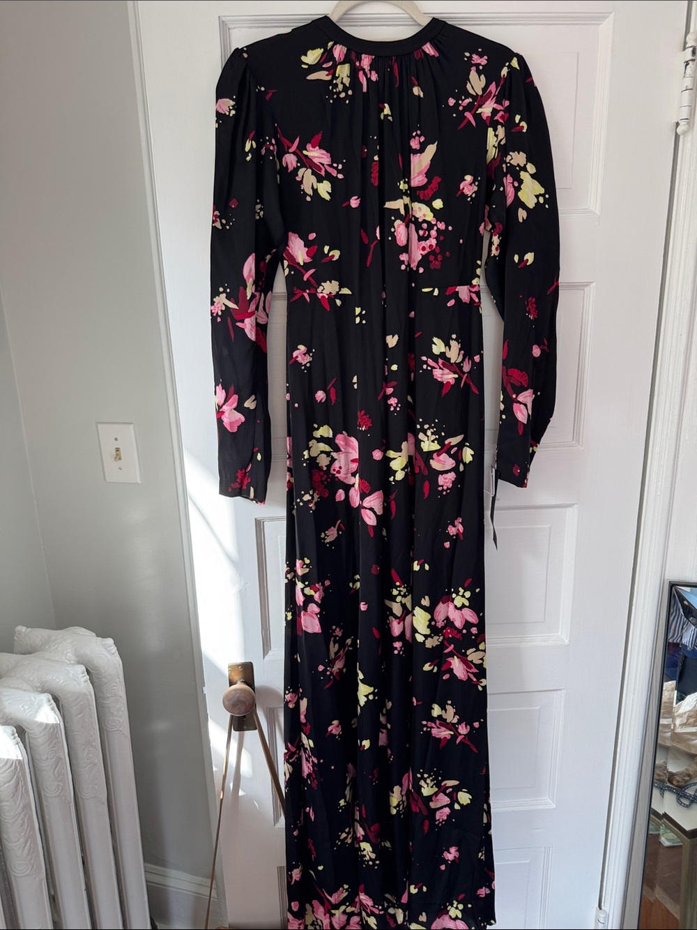 A.L.C. Black Long Sleeve Maxi Dress with Pink & Yellow Floral Print
